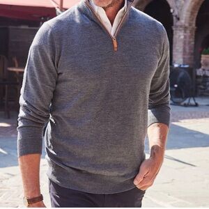 NEW Collars & Co Charcoal Gray Australian Merino Quarter Zip Sweater Small
